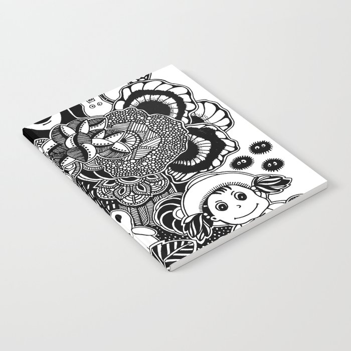 Ghibli inspired black and white doodle art Notebook by